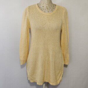 Chico's Women's Size 1/8-10 Yellow Loose Weave 3/4 Sleeve Tunic Sweater Top